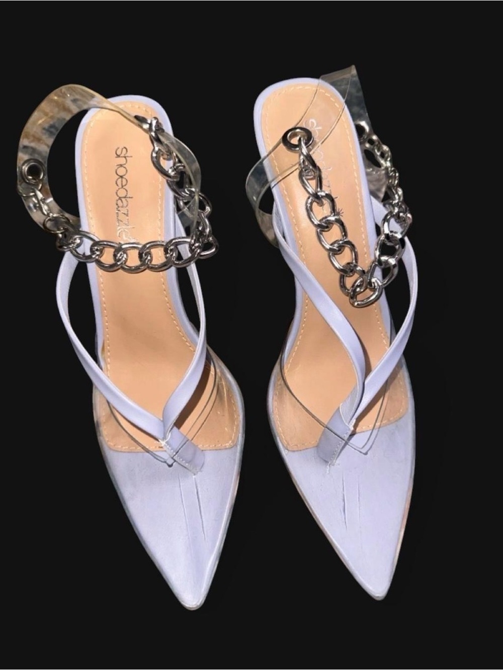 Shoe Dazzle Lilac Pointed Toe Chain-Accent Slingback Heels